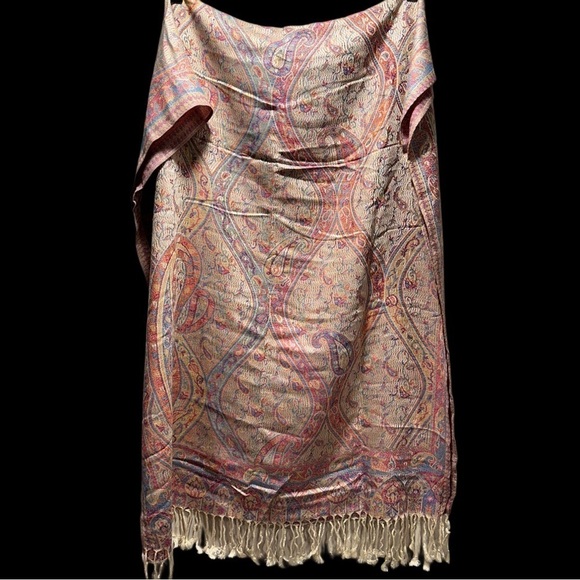 Elegant Shawl in Tan with Soft Pink - Versatile Wrap, Scarf, Stole Soft Rayon - Picture 4 of 16